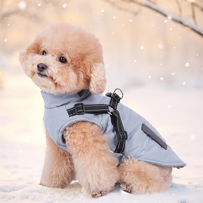 Водонепроникний собачий нашийник та тепла куртка для собак, одяг для собак малого та середнього розміру, собачий пуловер з безпечними світловідбиваючими смугами (Синій, 3XL)