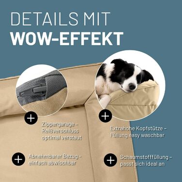 Ортопедичне собаче ліжко Lumaland Outdoor & Indoor | Ергономічне собаче ліжко-софа 90x65 см - ідеально для середніх собак | Нековзне дно | Зручна вага та знімне прання | Водонепроникне собаче гніздо In- & Outdoor - Бежеве 90 x 65 см - M