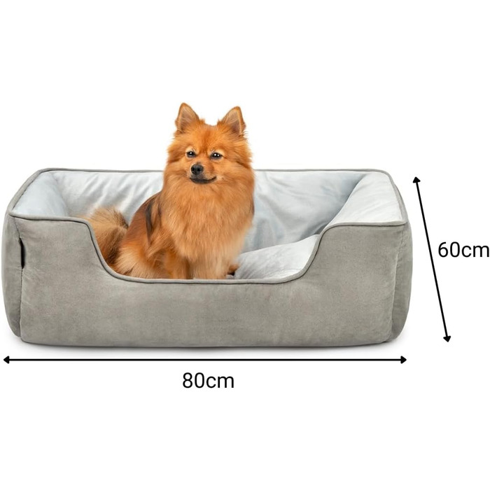 Ліжко для собак Lionto 2-в-1 з комфортним входом, м'яке домашнє ліжко для тварин, підходить для собак та котів, 80x60 см, подушка для собак у легкому догляді з ефектом замші, сірий L 80 x W 60 x H 26 см Темно-сірий/Світло-сірий