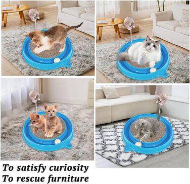 Кігтеточка для котів з м'ячиком та іграшковою мишкою - інтерактивна іграшка для кошенят, тренування та розваги. Ігровий мат для котів, синій.