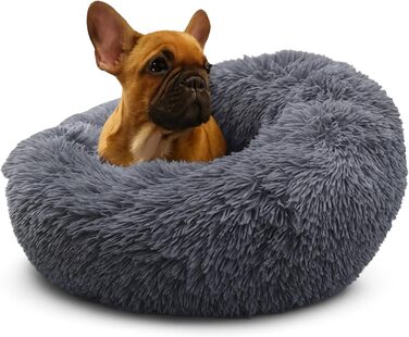 Кругле ліжко для собак та котів, 50 см, сіре - ручної роботи, з м'якої тканини, миється