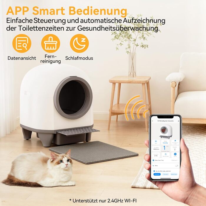 Devoko Самоочисний туалет для котів, 90л з низьким порогом, APP-керування, датчик безпеки та килимком