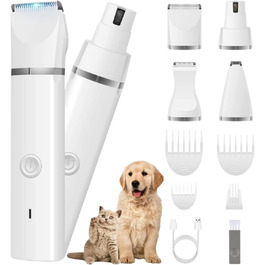 Машинка для стрижки собак та котів Dr. Pfoten MultiTrim Pro 4-в-1 - тиха, професійна, водонепроникна (IPX7), з 4 насадками, для догляду за лапами, біла