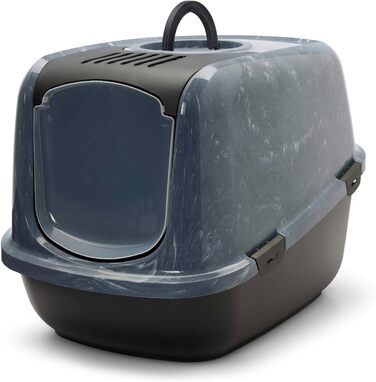 Туалет для котів XXL Nestor Jumbo, чорний мармур, для великих порід, 66,5×48,5×46,5 см