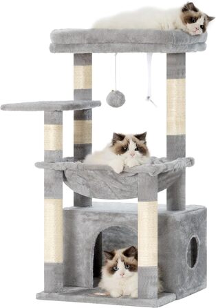 Котячий будиночок Heybly HCT008SW: міцний котячий будиночок з великим м'яким лежаком, місцем для сну та сизалевими стовпчиками для дряпання, сірий