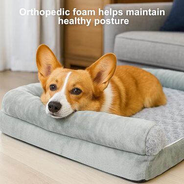 Ортопедичне ліжко для собак 90x65x18 см, сірого кольору - зручне собаче ліжко з бортиками, м'який дизайн з рожевими квітами, знімний та пральний чохол, неслизьке та водонепроникне покриття, підходить для собак середніх розмірів (L 90 x W 60 x H 18 см)