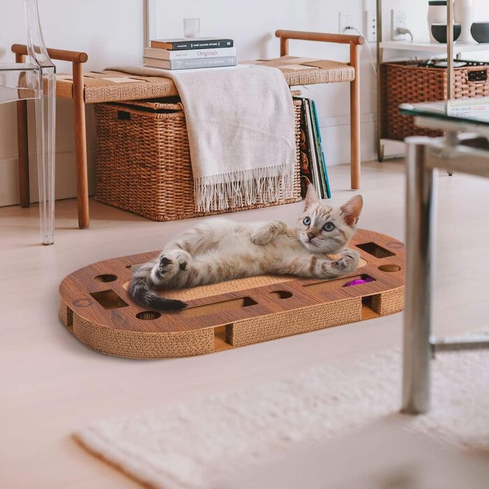 Інтерактивний ігровий майданчик для котів CanadianCat PlayPlate 65x35x5,8 см з інтегрованим картонним кігтеточкою, дерев'яний дизайн