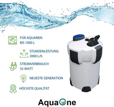 Зовнішній фільтр AquaOne HW-304A для акваріумів до 1000 л, 2000 л/год, з фільтруючими матеріалами, для прісної та морської води