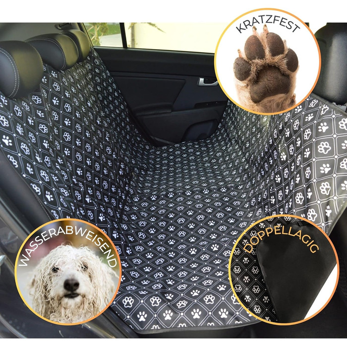 Захисна підстилка для автомобіля для собак та котів 137x153 см. Водостійка, брудовідштовхувальна, сіра (з принтом лап/кісток)