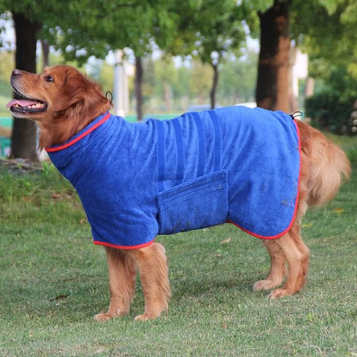 Рушник для собак з мікрофібри з застібкою-липучкою, швидковисихаючий, теплий, вбираючий, для собак та котів (L, блакитний)