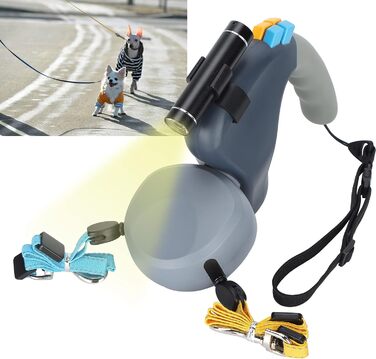 Подвійна собача повідка, висувна повідка з LED-підсвічуванням для двох собак, з фіксатором, регульована, 9,8 футів, 360° без перекручування (сіра)