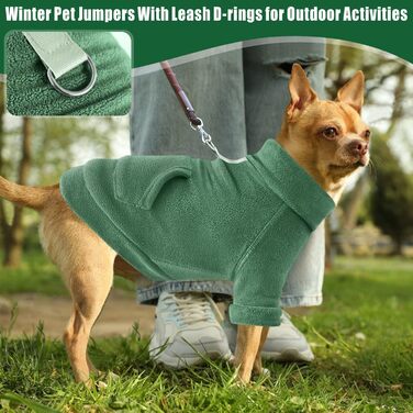 Теплий пуловер для собак Mosukoirl з кишенею: бавовняний світшот для маленьких та середніх собак, котів, чихуахуа. Світло-зелений & зелений колір