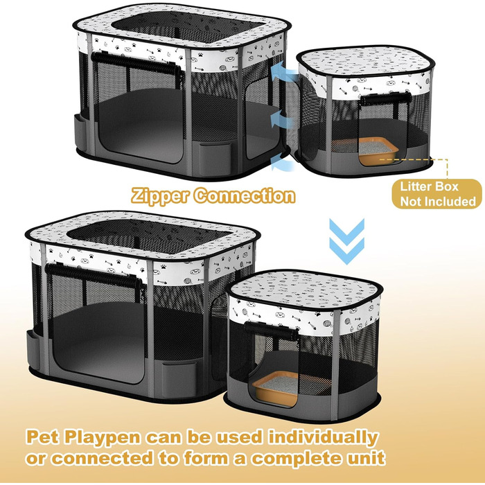 Портативний вольєр для котів DESELL, сірий, 8-разово посилений, розкладний, для кошенят, собак, indoor та outdoor