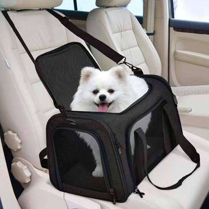 Складана переноска для собак Klein з м'якими боковинами для подорожей | Захисна переноска для собак, переноска для тварин з багатофункціональним ліжком, чорна