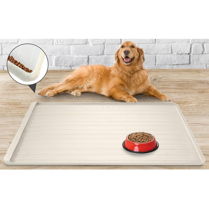 Килимок для корму та води для собак та котів, 100.1 x 68.6 см, з кишенею для збору залишків, водонепроникний, з високими бортиками