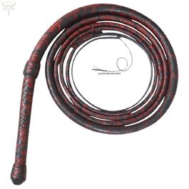 Кнут батіг шкіряний Bullwhip, 90 см / 1.8 м / 2.4 м, справжня шкіра бика, 8 кісок, чорно-червоний, з внутрішнім сердечником, подарунок для чоловіка