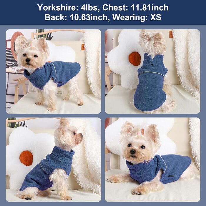 Тепла флісова жилетка для собак, пухнастий теплий пуловер для цуценят, розмір XXS, блакитний