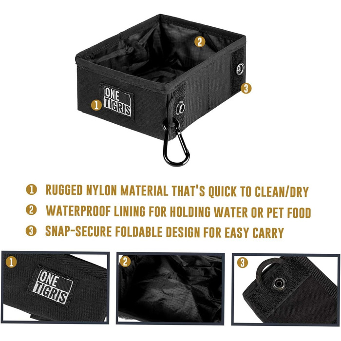 OneTigris Складаний миска для собак 0,9 л - дорожня, для подорожей, тренувань та активного відпочинку | Багаторазова упаковка