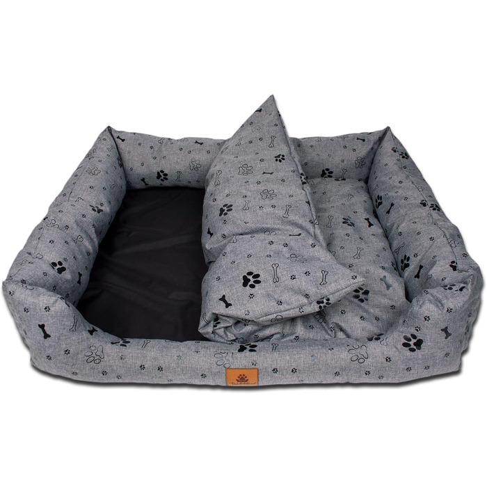 Ліжко для собак PaLulli: зручне, водонепроникне, з м'яким знімним подушкою, 115x85x18 см (сірий з лапами)