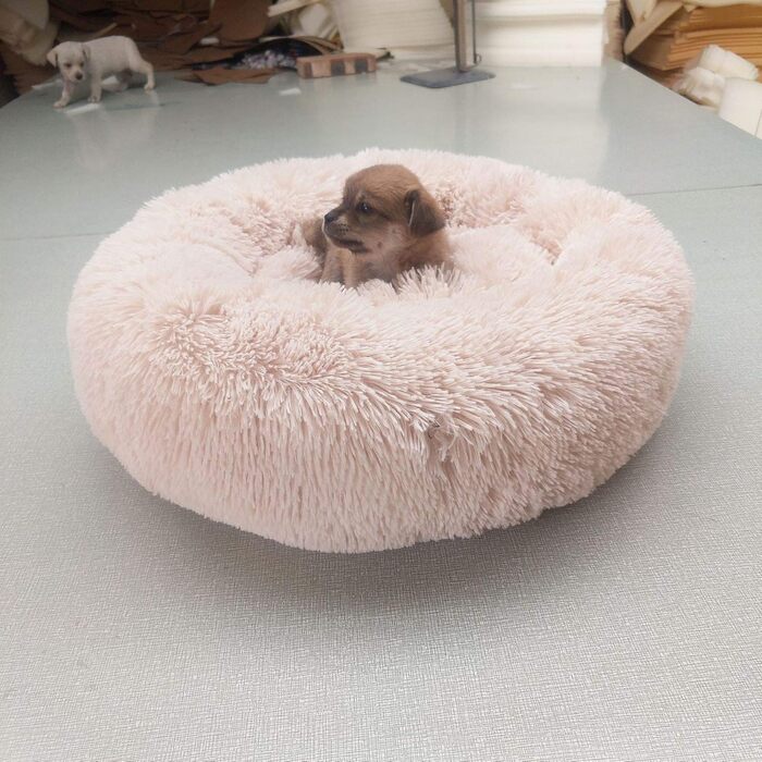 Кругле ліжко для собак та котів WSGJHB Deluxe, 80 см, бежеве, самонагріваюче, м'яке та дихаюче