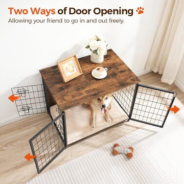 Клітка для собак, 100 см, з подушкою, 2 двері, для маленьких, середніх та великих собак, клітка для дому, білий ADCBW10701 (80 x 55 x 65 см, коричневий)