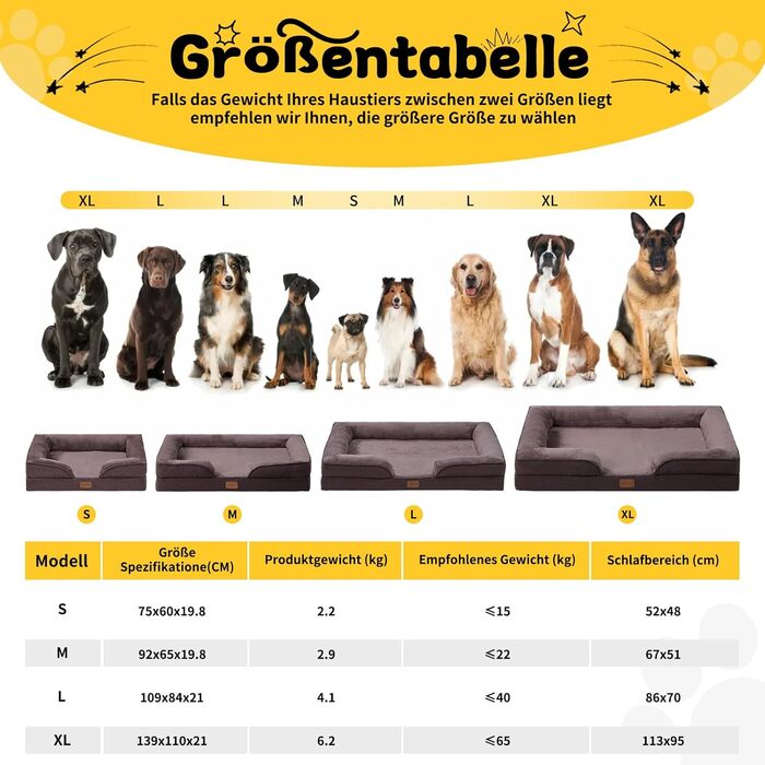 Ортопедичне ліжко для собак середніх та великих порід 109x84x21 см, з високощільним губчатим наповнювачем, знімний водонепроникний чохол, зручне, нековзне, (Коричневий, L)