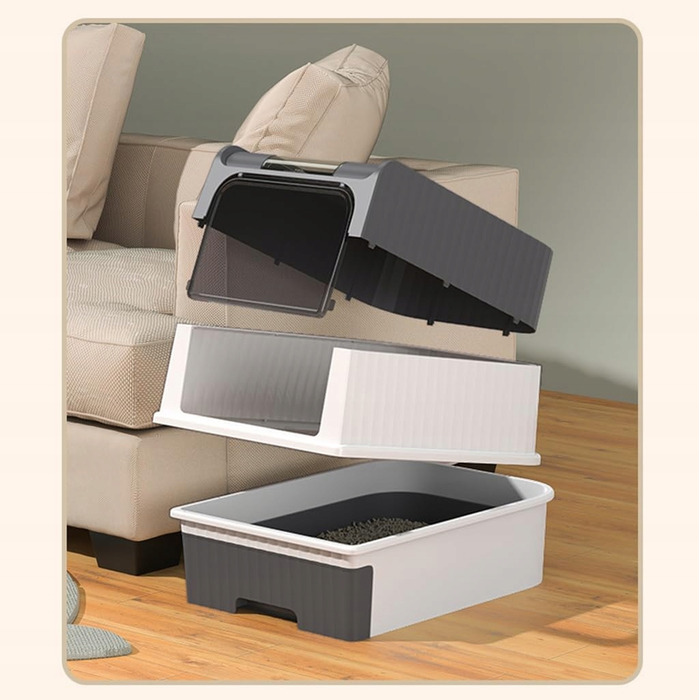 Закритий лоток для котів Globani, сірий, з підсвіткою та висувною шухлядою, 39x35x37 см