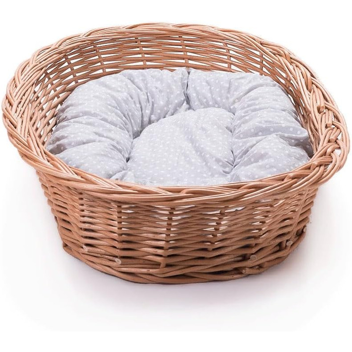 Вільхове ліжко для собак та котів - зручне та стильне, 58x42x15 см, сіре в горошок