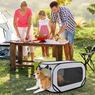 Складана переноска для собак, 92x52x52 см, з двома дверцятами, Pop-Up, Oxford, дихаюча, міцна, для собак та котів до 29.5 кг (сіра)