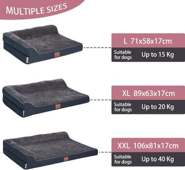 Ортопедичне собаче ліжко преміум-класу з піною Egg Foam, міцна петля, водонепроникний внутрішній чохол, собаче ліжко-софа, м'яке собаче ліжко, знімний та пральний чохол, 71 x 58 x 17 см, темно-сірий колір (L)