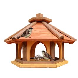 Годівниця для птахів шестигранна з дерева Vogel, підставка для кормлення диких птахів у сад, багатоколірна (коричневий, червоний, жовтий)