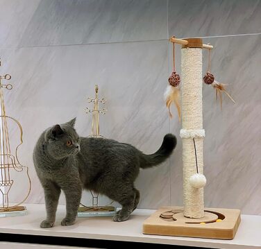 Котячий кігтеточильний стовпчик AUSCAT з інтерактивними іграшками, 63 см, бежевий