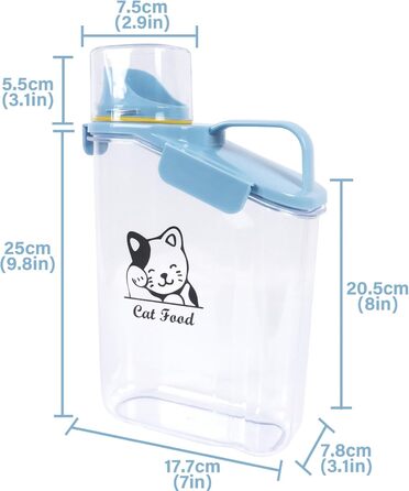 Контейнер для котячого корму 2.8L: герметичний, з мірним стаканчиком та ручкою. Підходить для собак та котів, BPA-free, прозорий.