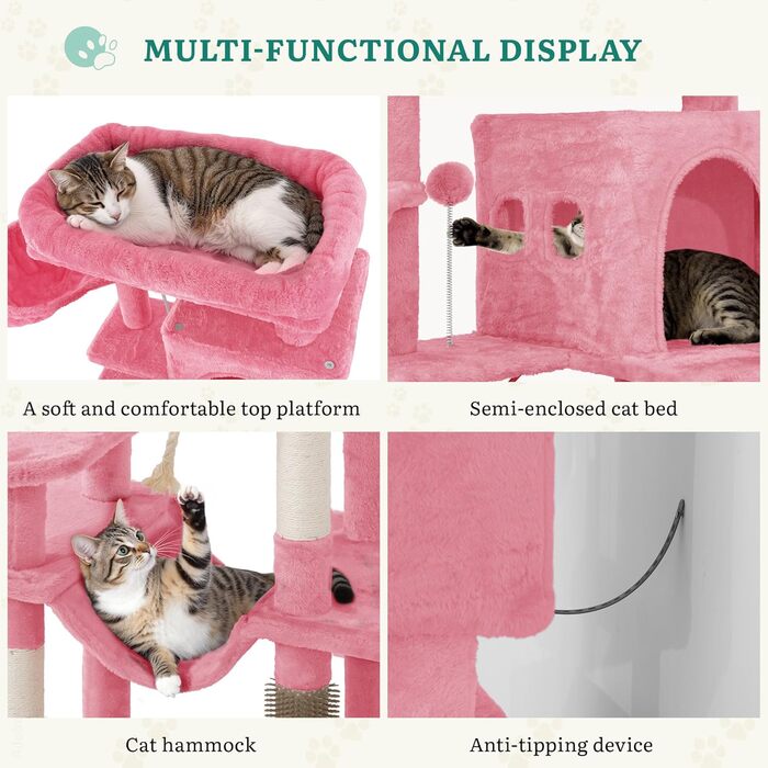 Котячий комплекс YITAHOME для великих котів з подряпальниками, будиночком та платформами, 157 см, рожевий
