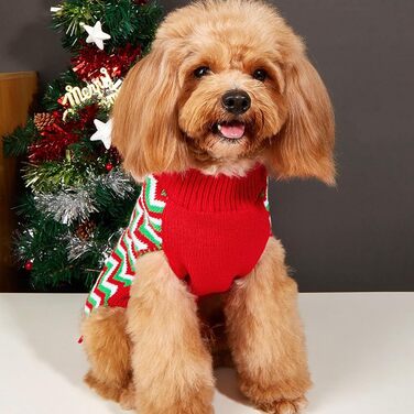 Стильний зимовий светр Jecikelon для собак, теплий і м'який, розмір L, зелений в смужку. Ідеальний для маленьких собак та цуценят.