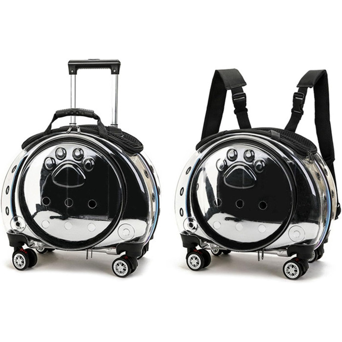 Тролей для домашніх тварин Juebueix з вентиляційними отворами, переноска для котів та собак, телескопічна ручка, прозоре вікно, для маленьких собак та котів (чорний)