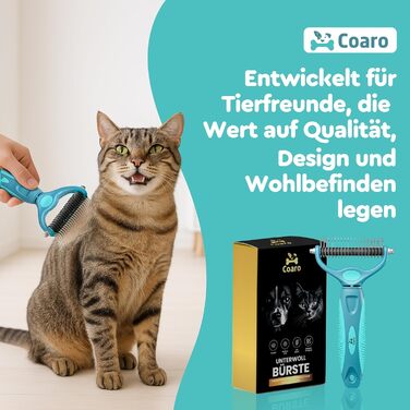 Підшерстова щітка для собак та котів з двосторонніми лезами для легкого догляду за шерстю – неслизька ручка для надійного захвату – професійна щітка для видалення підшерстка