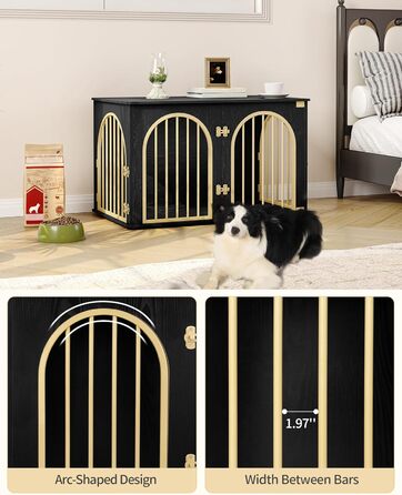 Клітка для собак Hzuaneri, 100 см, 3 двері, сучасний дизайн, чорне золото DFC84104A