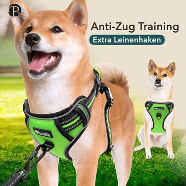 Шлейка для собак середніх порід Bluzelle, світловідбиваюча з ручкою та кишенею для GPS-трекера, анти-тяга, дихаюча, розмір M, зелена