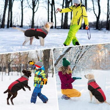 Водонепроникний зимовий одяг для собак: тепла куртка для маленьких, середніх та великих собак. Зимовий одяг для Лабрадора, Чихуахуа, Французького бульдога. З безпечними світловідбиваючими смугами. Червоний колір.