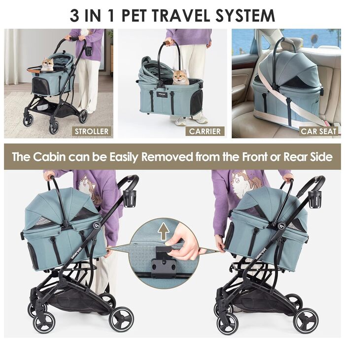 Дитяча та візок для тварин 3 в 1: для собак, котів та дітей. Легкий, складний, зелений