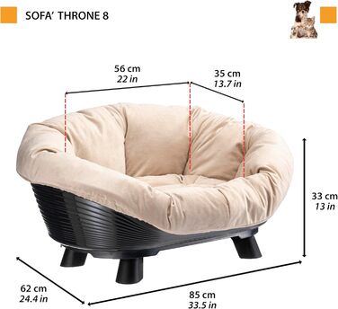 Підвищене ліжко для собак та котів Ferplast Throne, з бавовняним матрацом, біле, 61,5 x 45 x 26 см