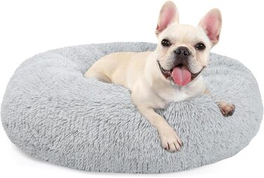 Кругле ліжко для собак та котів, 60 см, машинного прання, нековзне, плюшеве, глибоке, з ортопедичною підтримкою, сіре, 60 x 60 x 20 см