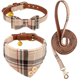 Нашийник для собак, цуценят та котів, комплект з 3 шт., з бантиком та дзвіночком, 9''-11.5'', Бежевий