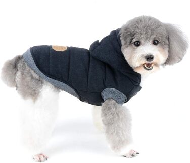 Зимова куртка для собак, тепла флісова підкладка, бавовняний халат для тварин, захист від вітру, капюшон, для котів та собак, чорний, розмір L (обхват грудей 42 см)