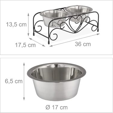 Набір мисок для собак Relaxdays з підставкою: 2 миски з нержавіючої сталі, 800 мл (чорний/сріблястий)