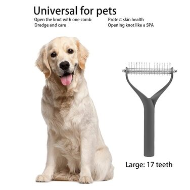 Гребінець для собак з довгим волоссям, гребінець для котів 2-сторонній для підшерстка з лезами Rotfrei, для розплутування вузлів та догляду за шерстю - ефективне видалення вузлів, щадне ставлення до шкіри, для собак з довгим волоссям (Чорний, L)