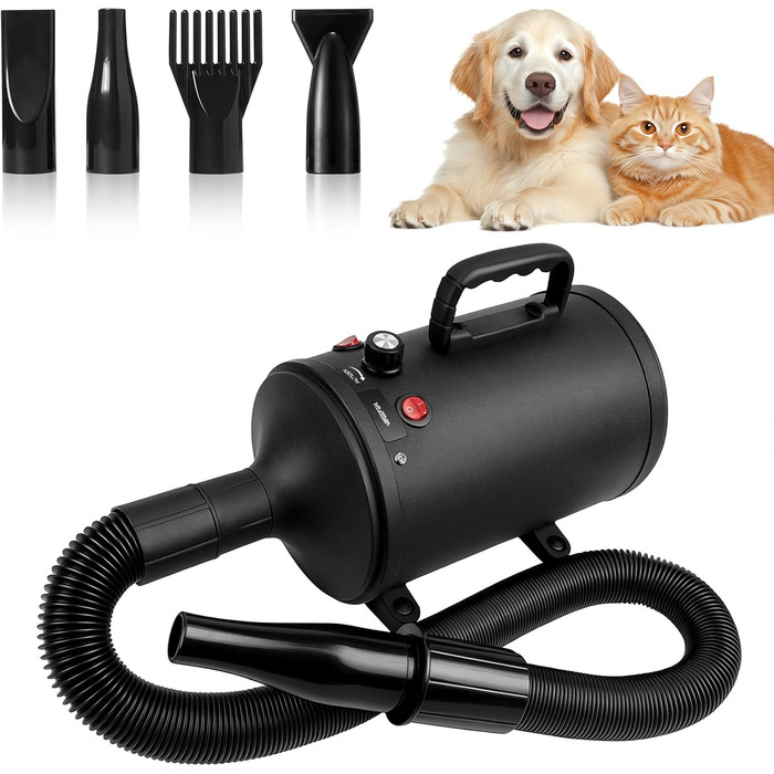 Сушарка для собак 3200W - безшумна сушарка для собак з регулюванням швидкості та температури, 4 насадки, щітка