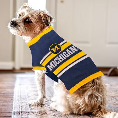 Светр для собак Pets First NCAA Michigan Wolverines, теплий в'язаний пуловер з логотипом команди, розмір L, синій, для великих і малих порід