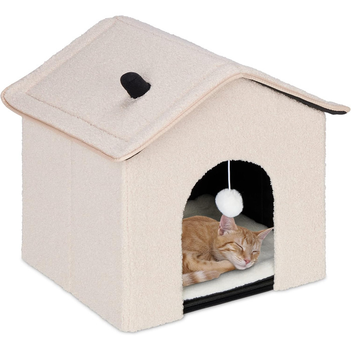 Будиночок для котів Relaxdays, складаний, м'який, для котів і малих собак, 44x48x45 см, внутрішній, бежевий